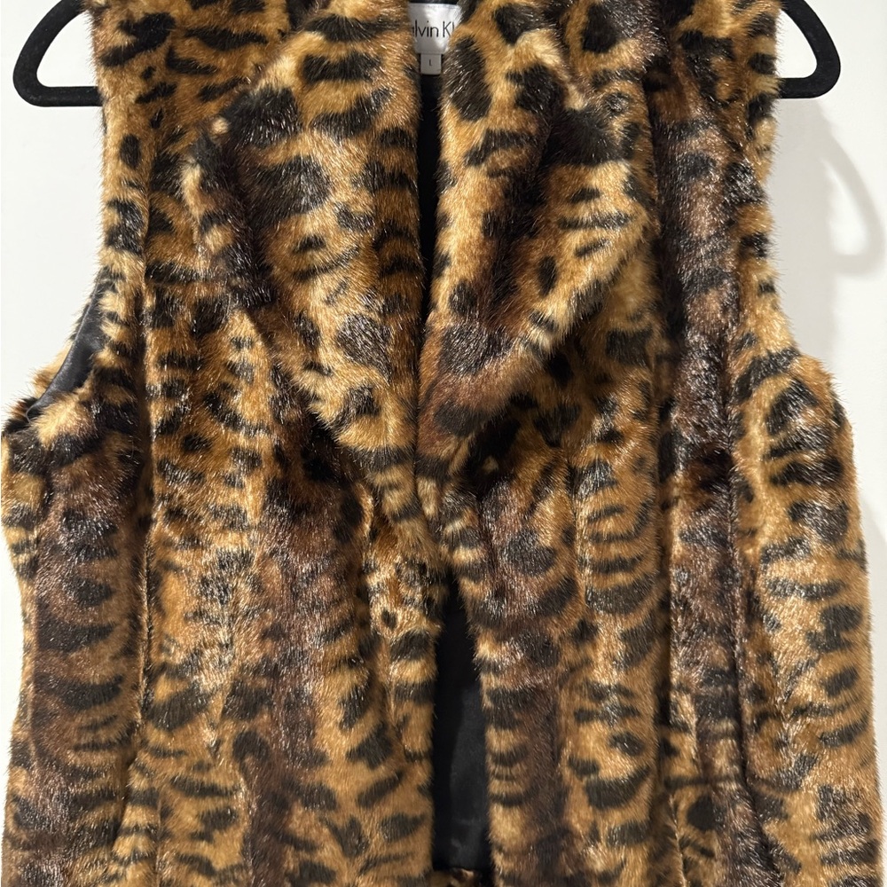 Calvin Klein Faux Fur Leopard Vest